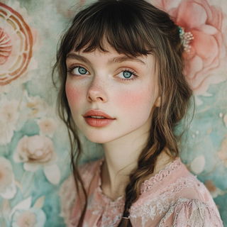 Suntrack Inkfolk style, Midjourney V6.1: photographic portrait of female protagonist