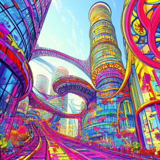 Malachite Drapery style, Midjourney V6.1: megacity with futuristic bioarchitecture