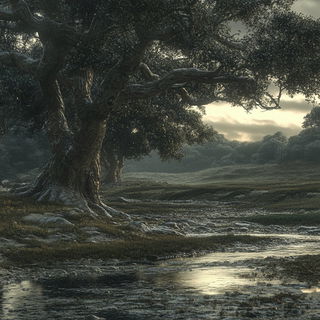 Skysakura style, Midjourney V6.1: realistic landscape photograph of quiet dawn