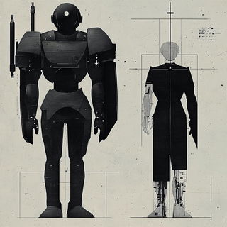Iridescent Quiver style, Midjourney V6.1: concept art character design of retropunk steam knight