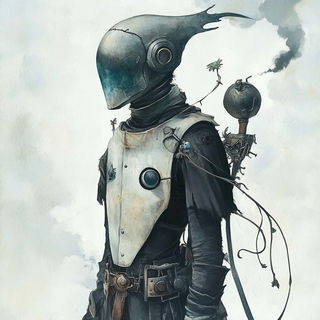 Terracinerama style, Midjourney V6.1: concept art character design of retropunk steam knight