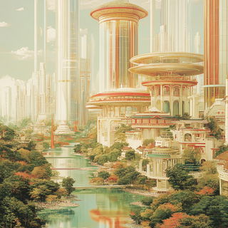 Engraverocadia style, Midjourney V6.1: megacity with futuristic bioarchitecture