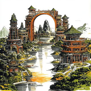 Lanternpath Panorama style, Midjourney V6.1: megacity with futuristic bioarchitecture