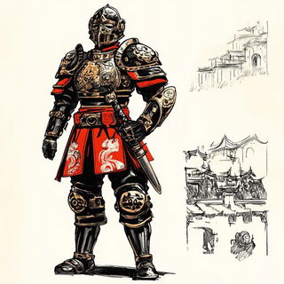 Lanternpath Panorama style, Midjourney V6.1: concept art character design of retropunk steam knight