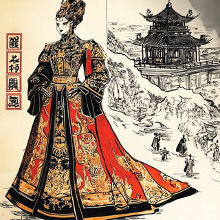 Lanternpath Panorama style, Midjourney V6.1: haute-couture fashion outfit