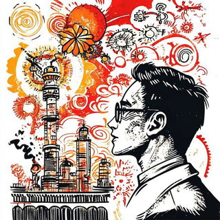 Lanternpath Panorama style, Midjourney V6.1: editorial illustration for popular scientific magazine cover