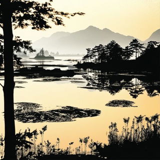 Lanternpath Panorama style, Midjourney V6.1: realistic landscape photograph of quiet dawn