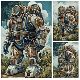 Inkscratchery style, Midjourney V6.1: concept art character design of retropunk steam knight
