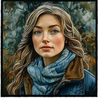 Inkscratchery style, Midjourney V6.1: photographic portrait of female protagonist