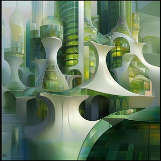 Refraction Naivete style, Midjourney V6.1: megacity with futuristic bioarchitecture
