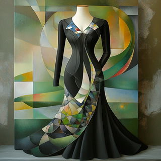 Refraction Naivete style, Midjourney V6.1: haute-couture fashion outfit