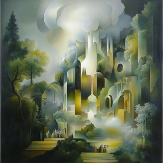 Refraction Naivete style, Midjourney V6.1: classical 18th-century oil painting
