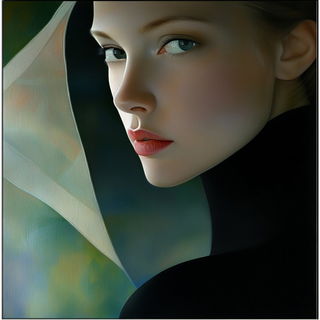 Refraction Naivete style, Midjourney V6.1: photographic portrait of female protagonist