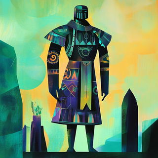 Petalborne Colorfields style, Midjourney V6.1: concept art character design of retropunk steam knight