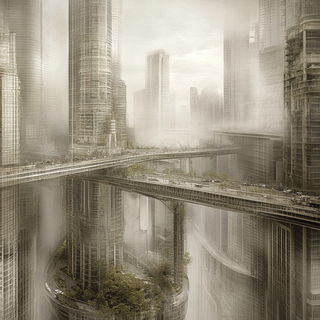 Champleve Astralway style, Midjourney V6.1: megacity with futuristic bioarchitecture