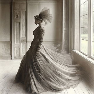 Champleve Astralway style, Midjourney V6.1: haute-couture fashion outfit
