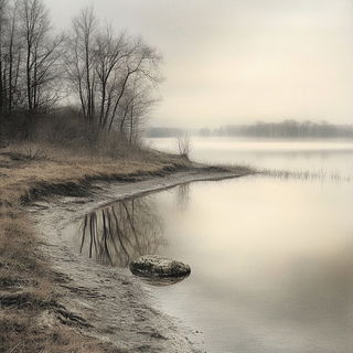 Champleve Astralway style, Midjourney V6.1: realistic landscape photograph of quiet dawn