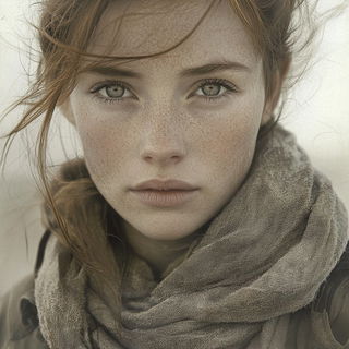 Champleve Astralway style, Midjourney V6.1: photographic portrait of female protagonist
