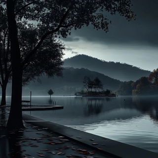 Linocrowd style, Midjourney V6.1: realistic landscape photograph of quiet dawn
