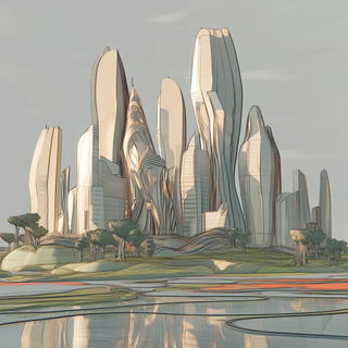 Particlewisp style, Midjourney V6.1: megacity with futuristic bioarchitecture