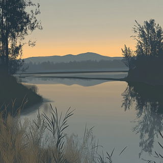 Particlewisp style, Midjourney V6.1: realistic landscape photograph of quiet dawn