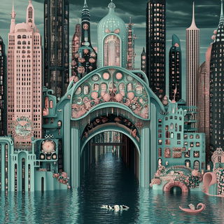 Celestichroma style, Midjourney V6.1: megacity with futuristic bioarchitecture