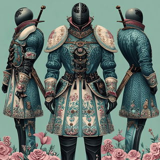 Celestichroma style, Midjourney V6.1: concept art character design of retropunk steam knight