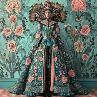 Celestichroma style, Midjourney V6.1: haute-couture fashion outfit