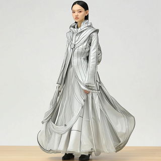 Silvergel Skyline style, Midjourney V6.1: haute-couture fashion outfit
