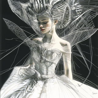 Floodromancy style, Midjourney V6.1: haute-couture fashion outfit