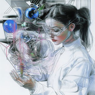 Floodromancy style, Midjourney V6.1: editorial illustration for popular scientific magazine cover
