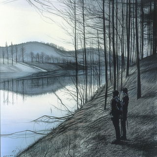 Floodromancy style, Midjourney V6.1: realistic landscape photograph of quiet dawn