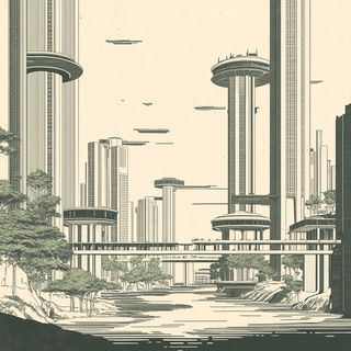 Screencut Synchromania style, Midjourney V6.1: megacity with futuristic bioarchitecture