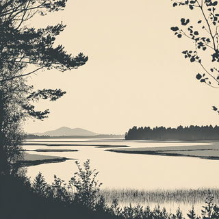Screencut Synchromania style, Midjourney V6.1: realistic landscape photograph of quiet dawn