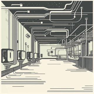 Screencut Synchromania style, Midjourney V6.1: technical infrastructure blueprint schematics