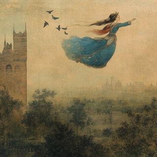 Goldthread Castellature style, Midjourney V6.1: retro fairy-tale illustration