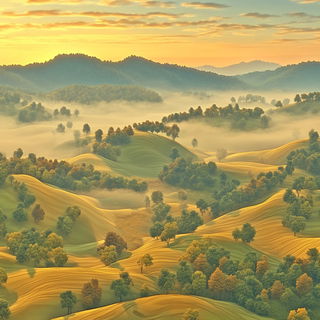 Noctigrove style, Midjourney V6.1: realistic landscape photograph of quiet dawn
