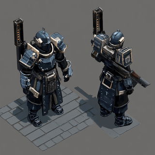 Collageolithica style, Midjourney V6.1: concept art character design of retropunk steam knight