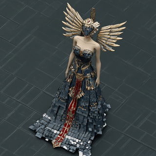 Collageolithica style, Midjourney V6.1: haute-couture fashion outfit