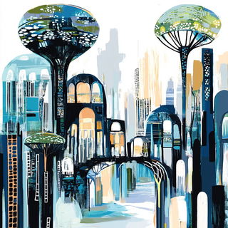 Petalplane Expressionism style, Midjourney V6.1: megacity with futuristic bioarchitecture
