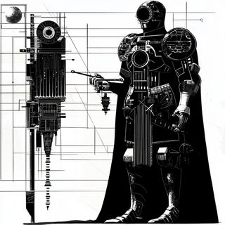 Keystone Eddies style, Midjourney V6.1: concept art character design of retropunk steam knight