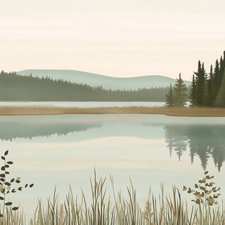 Decklecliffism style, Midjourney V6.1: realistic landscape photograph of quiet dawn