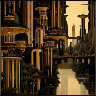 Lanternneedle style, Midjourney V6.1: megacity with futuristic bioarchitecture
