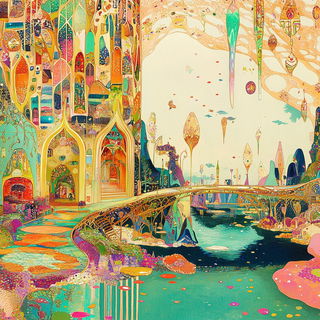Waterfall Parallax style, Midjourney V6.1: megacity with futuristic bioarchitecture