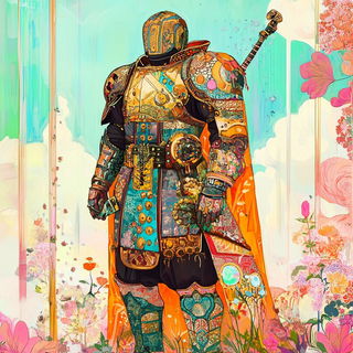 Waterfall Parallax style, Midjourney V6.1: concept art character design of retropunk steam knight