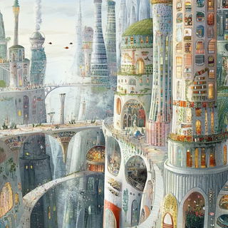 Champleve City style, Midjourney V6.1: megacity with futuristic bioarchitecture