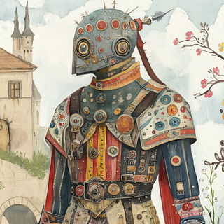 Champleve City style, Midjourney V6.1: concept art character design of retropunk steam knight