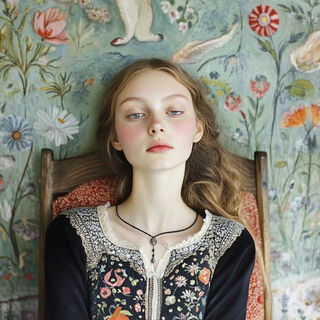 Champleve City style, Midjourney V6.1: photographic portrait of female protagonist