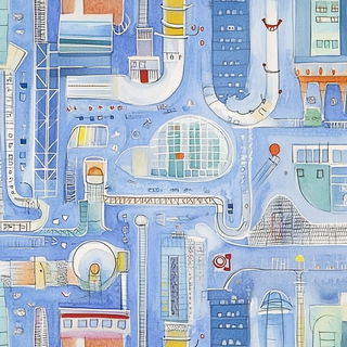 Champleve City style, Midjourney V6.1: technical infrastructure blueprint schematics