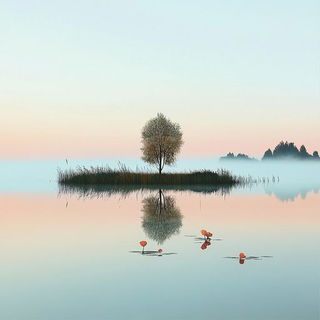 Amberwarp style, Midjourney V6.1: realistic landscape photograph of quiet dawn